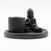 KDMD Multi-Purpose Ceramic Buddha Incense Plate - Matte Black, Ash Holder in Black