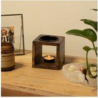KDMD Square Mango Wood Yin Yang Oil Burner - Balance & Harmony Decor in Brown