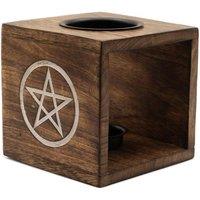 KDMD Large Square Mango Wood Oil Burner - Modern Pentagon Geometric Design in Brown