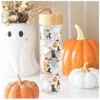 KDMD Groovy Ghost Print Glass Water Bottle - 600ml, Halloween Design in Clear