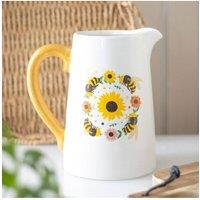 KDMD Sunflower & Bee Ceramic Flower Jug - Summer Home Decor in White
