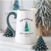 KDMD Farm Fresh Christmas Trees Ceramic Flower Jug - Rustic Holiday Decor in White