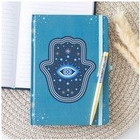 KDMD Hand of Hamsa A5 Notebook with Crystal Chip Pen in Teal