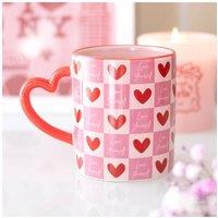 KDMD Love Yourself Checkered Mug with Heart Handle - 350ml Gift in Pink