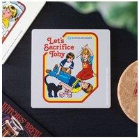 KDMD Let's Sacrifice Toby Coaster - Fun, Dark Humor Drink Protector in White