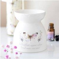 KDMD Butterflies Appear Ceramic Oil Burner-White Butterfly Design & Message in White