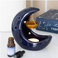 KDMD Blue Crescent Moon Hanging Oil Burner - Ceramic Fragrance Diffuser in Dark Navy