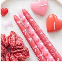 KDMD Set of 3 Power Bow & Heart Taper Candles in Red
