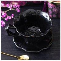 KDMD Black Rose Ceramic Teacup & Saucer - Gothic Elegance, 250ml