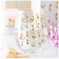 KDMD Spring Tulip Stemless Glass - 450ml, Perfect for Garden & Mother's Day in Clear