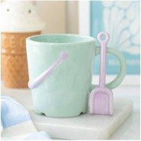 KDMD Pastel Bucket Mug with Spade Spoon - Coastal Beach Coffee Cup 350ml in Light Green
