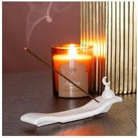 KDMD Crescent Moon Incense Ash Catcher - Ceramic, Geometric Design in Cream