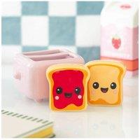 KDMD Kawaii Toast Salt & Pepper Shakers Set in Pink Toaster Holder
