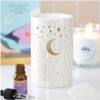 KDMD Iridescent White Moon & Star Oil Burner - Wax Warmer for Aromatherapy