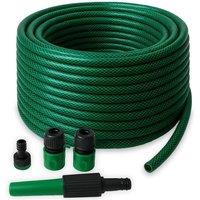 SPETLEK 15-50m Garden Hose Set with Nozzle Fittings 4 Spray Patterns in Green