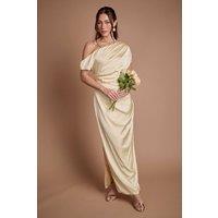 Coast Women's Satin Ruched Detail Off-The Shoulder Maxi Bridesmaid Dress in Lemon | Size: 10