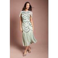 Coast Women's Cape Shoulder Embellished Midi Dress in Sage | Size: 16