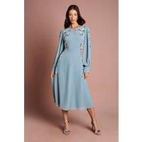 Coast Women's Embroidered & Embellished Long Sleeve Midi Dress in Dusty Blue | Size: 12