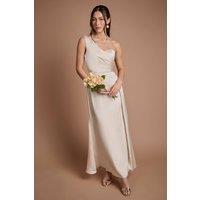 Coast Women's One Shoulder Wrap Bodice Maxi Bridesmaid Dress in Champagne | Size: 8