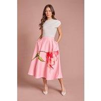 Coast Women's Satin Midi Skirt With Placement Print in Pink | Size: 14