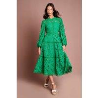 Coast Women's Lace Panelled Long Sleeve Dress in Green | Size: 8