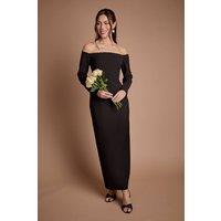 Coast Women's Crepe Bardot Long Sleeve Bridesmaid Maxi Dress in Black | Size: 18