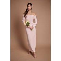 Coast Women's Crepe Bardot Long Sleeve Bridesmaid Maxi Dress in Blush | Size: 8