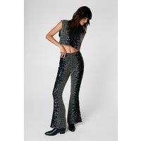 NastyGal Women's Embellished Ombre Sequin Flared Pants in Black | Size: 14