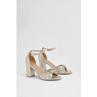 Wallis Women's Wide Fit Carmen Knot Front High Block Heel Sandals in Gold | Size: 7