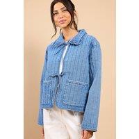 Little Mistress Women's Denim Quilted Tie Detail Jacket by Vicky Pattison in Blue | Size: XL
