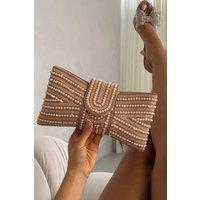 Love Lemonade Women's Sparkly Pearl Bow Clutch Bag in Rose Gold