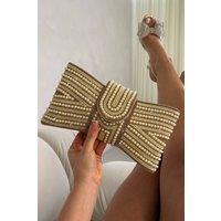 Love Lemonade Women's Sparkly Pearl Bow Clutch Bag in Gold