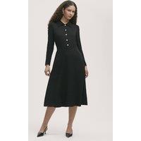 Finery London Women's Petite Lucia Crepe Collared Midi Dress in Black | Size: 20
