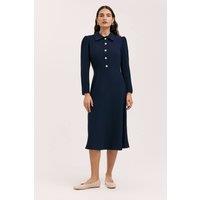 Finery London Women's Petite Lucia Crepe Collared Midi Dress in Dark Navy | Size: 20