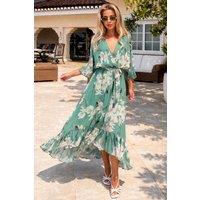 Urban Touch Women's Kimono Wrap Floral Dress in Mint | Size: 8