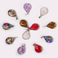 KDMD Women's Steel Cased Pendant Teardrops with Assorted Gemstone - 12 Pack