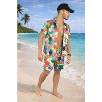AARHON Men's Multi Printed Shirt & Shorts Set | Size: Medium