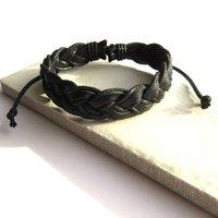 Aye Do Gifts Men's Black Pleated Real Leather Bracelet | Size: 8 inches