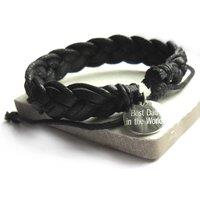 Aye Do Gifts Personalised Men's Black Pleated Leather Bracelet | Size: 8 inches