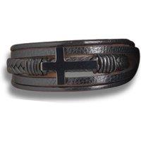 Aye Do Gifts Men's Black Leather Cross Bracelet | Size: 8 inches