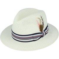 JTAPHRIQUE Men's Summer Paper Straw Fedora Hat With Stripe Band in Cream | Size: Large