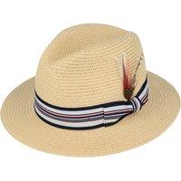 JTAPHRIQUE Men's Summer Paper Straw Fedora Hat With Stripe Band in Beige | Size: XL