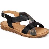Leather Collection Women's Cross Strap Sandal with Buckle Fastening & Cushioned Sole in Jet Black | Size: 3