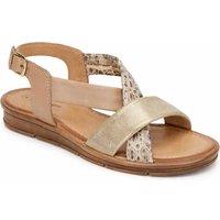 Leather Collection Women's Cross Strap Sandal with Buckle Fastening & Cushioned Sole in Camel | Size: 7