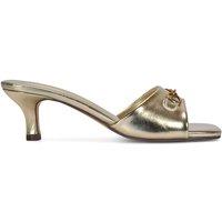 XY London Women's 'Toni' Square Toe Mule Heeled Sandals With Decorative Buckle in Metallic Gold | Size: 8