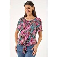Roman Women's Print Tie Front Button Top in Purple | Size: 18