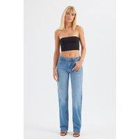 Hiccup Women's Mid Rise Straight Leg Jeans in Blue | Size: XS