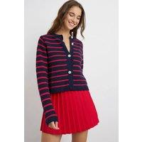 Hiccup Women's Buttoned Striped Cardigan in Navy | Size: Small
