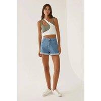 Hiccup Women's Turn-up Mom Fit Short in Blue | Size: Medium