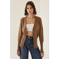 Hiccup Women's Semi Fit V-Neck Knitted Cardigan in Brown | Size: Small